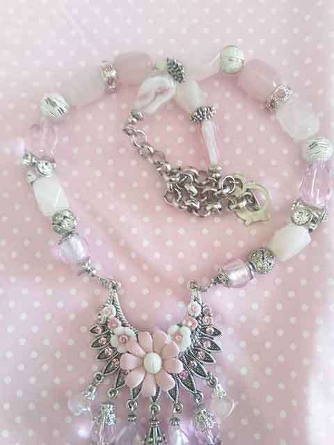 Necklace Set, Necklace - Rose Quartz, Glass + Foil Beads On Rolo Chain With Toggle Clasp And More...