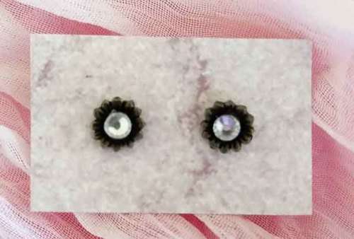 Stud Earrings, Bronze With Clear Rhinestones, 7mm, 1Pair
