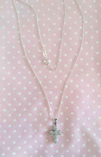 Necklace, Fine Chain With Cross Pendant Stamped 925 Filled With Cubic Zirconias, ±44cm