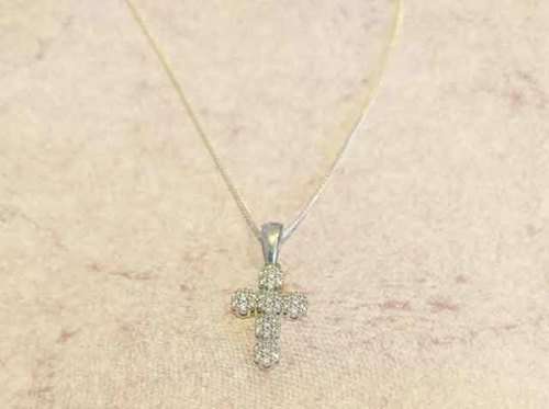 Necklace, Fine Chain With Cross Pendant Stamped 925 Filled With Cubic Zirconias, ±44cm