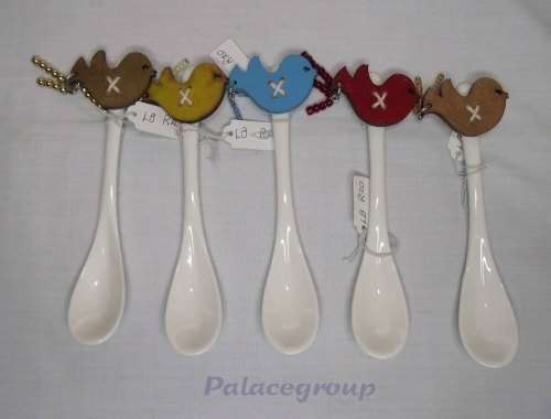 White Porcelain Condiment Spoon With Bird Deco, 125mm, 1pc, As good As New, 1pc