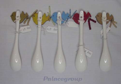 White Porcelain Condiment Spoon With Bird Deco, 125mm, 1pc, As good As New, 1pc