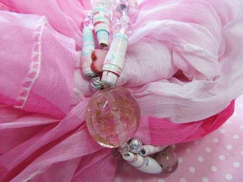 Cheri Bracelet, Triple Strand With Shell, Glass And Handmade Beads On Elastic, Shades Of Pink, 1pc