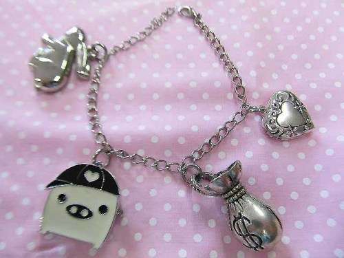Cheri Bracelet, Chain With 3 Charms And Watch Charm, Lobster Clasp, Nickel, 20cm, 1pc
