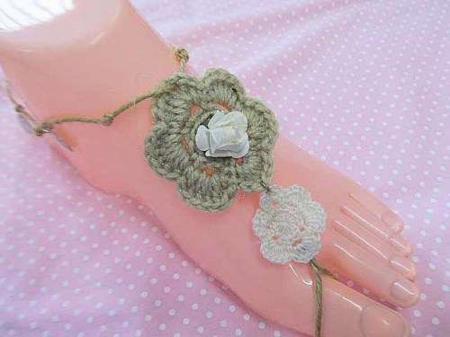 Foot Jewellery,  Brown With Beige Crocheted, 1 Pair