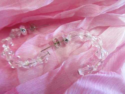 Earrings, Hoop Earrings With Clear Acrylic Bicone Beads, 30mm, 1 Pair