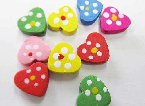 Wooden Beads, Heart, ±15mm, Mixed Colour, 4pc