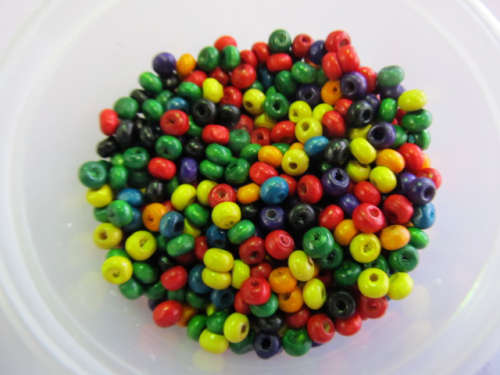 Wooden Beads, Round, Mixed Colours, ±3mm x 5mm, ±50pc