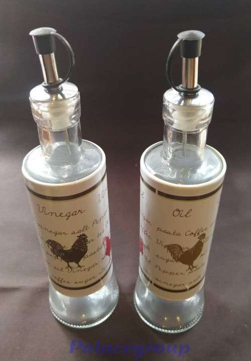 Oil And Vinegar Bottle With Spout, Chicken Theme, Glass, 300ml, 210mm x 65mm, See Photo`s Below