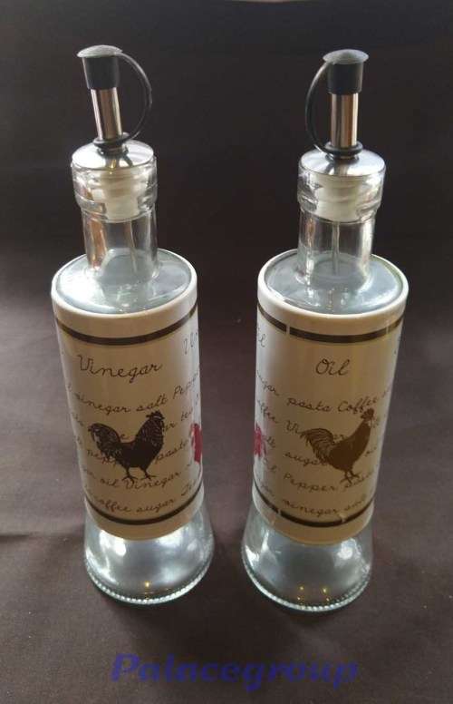 Oil And Vinegar Bottle With Spout, Chicken Theme, Glass, 300ml, 210mm x 65mm, See Photo`s Below