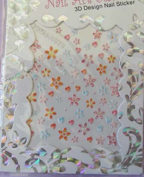 Nail Art Stickers, 3D Design, Multi Coloured, 1pc