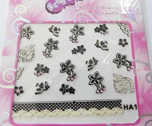 Nail Art Stickers, Black With Cream, 1pc