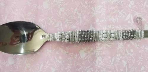 Server Spoon, Beaded, White, 255mm x 69mm, 1pc, See Photos