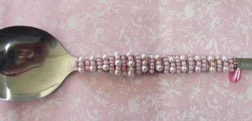Server Spoon, Beaded, Pink, 255mm x 69mm, 1pc, See Photos
