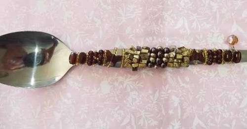 Server Spoon, Beaded, Brown, 255mm x 69mm, 1pc, See Photos