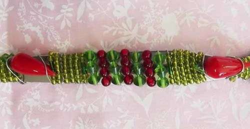 Server Spoon Set, Beaded, Green & Red, 2pc / 1 Set, 250mm x 52mm, See Photos
