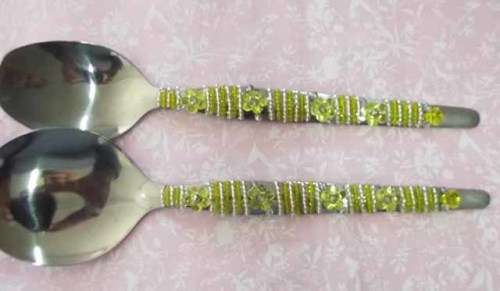 Server Spoon Set, Beaded, Yellow, 255mm x 52mm, 2pc / 1 Set, See Photos