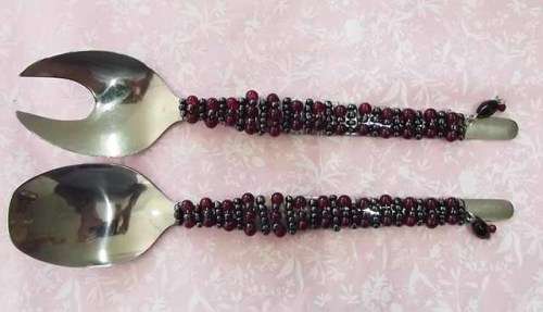 Server Spoon Set, Beaded, Black & Red, 250mm x 52mm, 2pc / 1 Set, See Photos