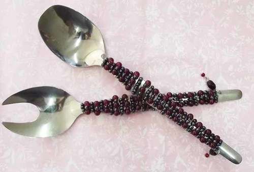 Server Spoon Set, Beaded, Black & Red, 250mm x 52mm, 2pc / 1 Set, See Photos
