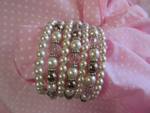 Perrine Bracelet, Cream Faux Pearl On Bracelet Wire, 45mm Wide, Nickel, 1pc