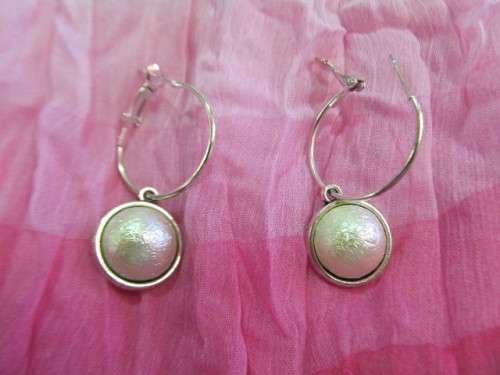 Perrine Earrings, Hoop With Faux Pearl, Nickel With Cream, 50mm, 2pc