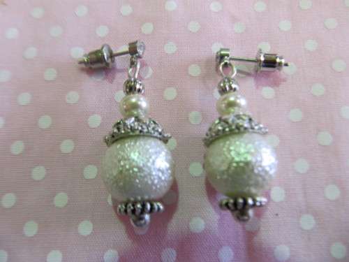 Perrine Earrings, Faux Pearl, Nickel With Cream, 35mm, 2pc