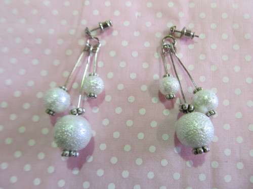 Perrine Earrings, Faux Pearl, Nickel With White, 56mm, 2pc