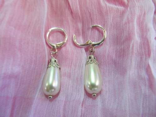 Perrine Earrings, Faux Pearl, Nickel With Cream, 38mm, 2pc