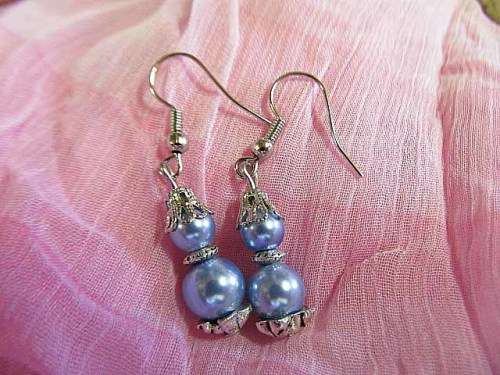 Perrine Earrings, Glass Pearls, Blue With Nickel, 40mm, 2pc