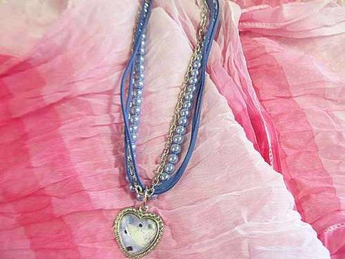Perrine Necklace, Blue Glass Pearls With Velvet Leather Cord And Chain, 46cm, Toggle Clasp, 1pc
