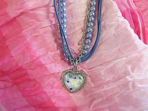 Perrine Necklace, Blue Glass Pearls With Velvet Leather Cord And Chain, 46cm, Toggle Clasp, 1pc