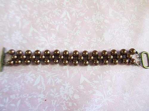 Perrine Bracelet, 3 Strands Glass Pearls, Brown, Toggle Clasp, 18cm, 1pc