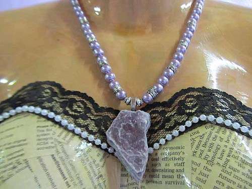 Simone Necklace, Purple Glass Pearls With Purple Semi-Precious Pendant, Toggle Clasp, 44cm, 1pc