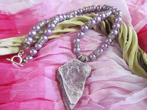 Simone Necklace, Purple Glass Pearls With Purple Semi-Precious Pendant, Toggle Clasp, 44cm, 1pc