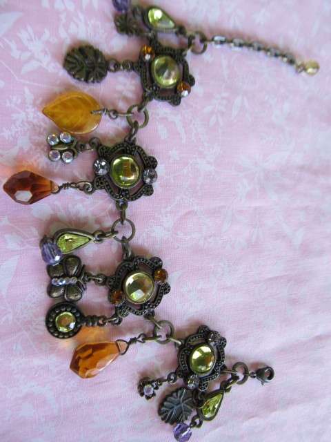 Burtell Bracelet, Shades Of Green And Brown Charm Bracelet, 17cm With 4.5cm Extender, Bronze