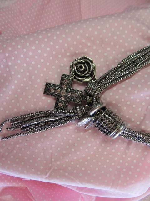 Burtell Necklace, 8 Strand Chain With Pendant Cluster, 46cm With 5cm Extender, Nickel