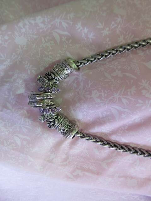 Burtell Necklace, Purple And Clear Rhinestoned, Rondals On Snake Chain, 50cm, Nickel