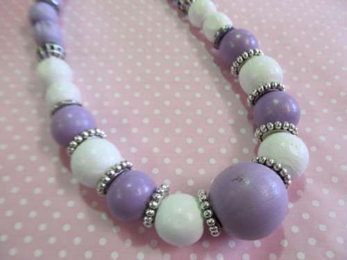 Burtell Necklace, Wooden And Nickel Beads, Purple And White, 45cm