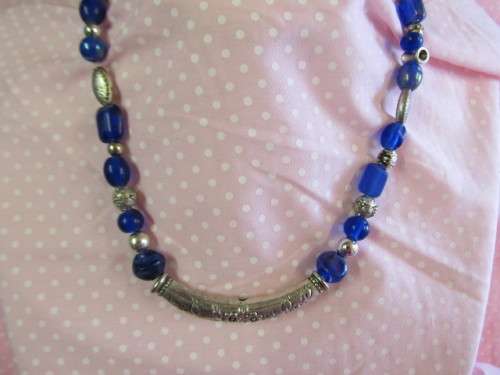 Cheri Necklace, Blue Glass Beads With Nickel, 47cm