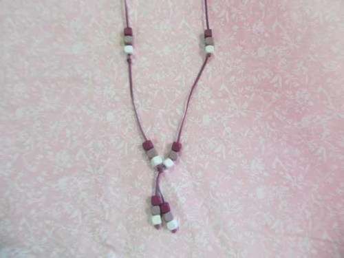 Cheri Necklace, Purple, Grey And White Wooden Beads On Velvet Cord, 74cm