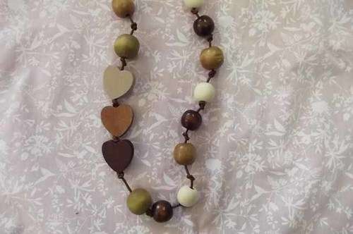 Cheri Necklace, Wooden Beads On Leather, Shades Of Brown, Lobster Clasp, 60cm, 1pc