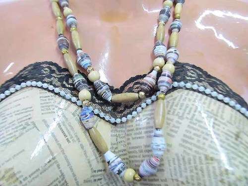 Cheri Necklace, Double Strand Made Wit Wooden And Handmade Beads, Mixed Colours, Lobster Clasp, 60cm