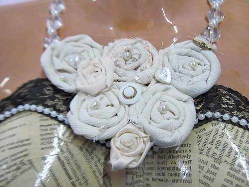 Cheri Necklace, Acrylic Beads With Handmade Flowers, White And Beige, Toggle Clasp, 47cm, 1pc