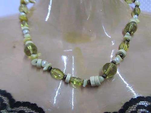 Cheri Necklace, Glass, Wooden And Acrylic Beads, Antique Gold, Signoretti Clasp, 21cm With 5cm Exten