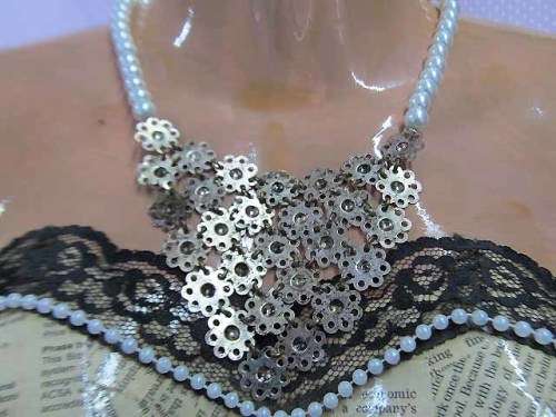 Cheri Necklace, White Beads With Antique Bronze, Lobster Clasp, 40cm
