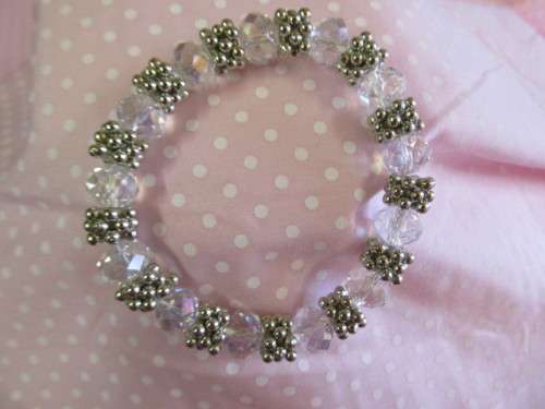 Cristia Bracelet, Clear Crystal Beads On Elastic, Nickel, 55mm Diameter, 1pc