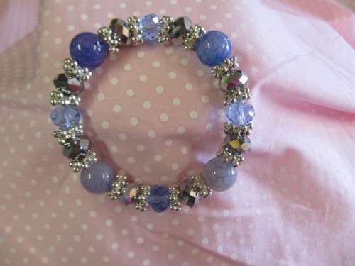 Cristia Bracelet, Blue And Grey Crystal Beads On Elastic, Nickel, 55mm Diameter, 1pc