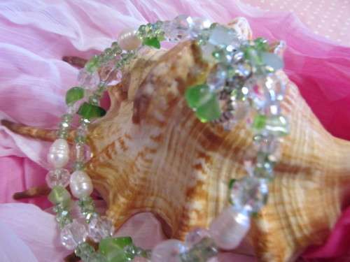 Cristia Bracelet,  Green Crystal Beads On Memory Wire, 70mm Diameter, 1pc