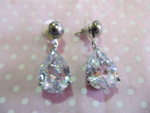 Cristia Earrings,  Clear Crystal Teardrop, Nickel, 33mm, 1 Pair
