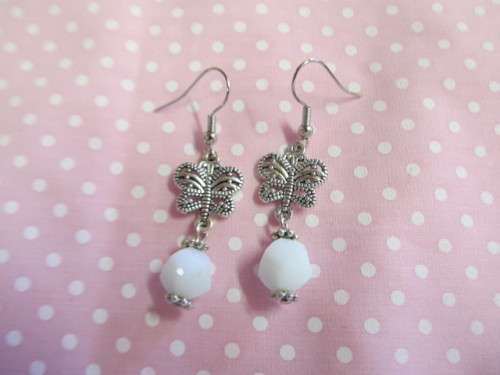 Cristia Earrings,  Nickel Butterfly With White Crystal Beads, 50mm, 1 Pair